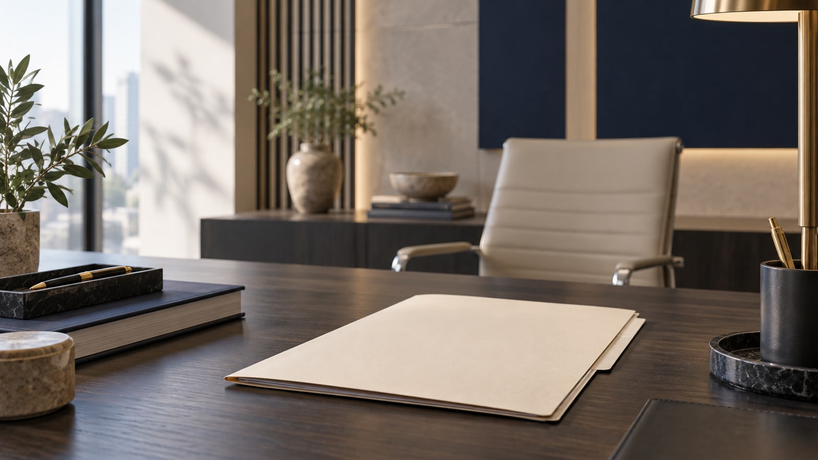 A blank statement folder on an anonymous desk under neutral light